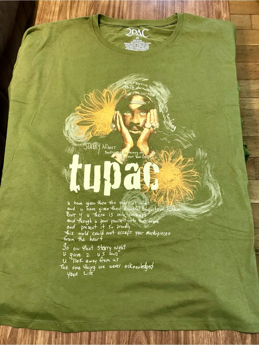 Tupac Starry Night Olive Green Graphic Tee 3X-